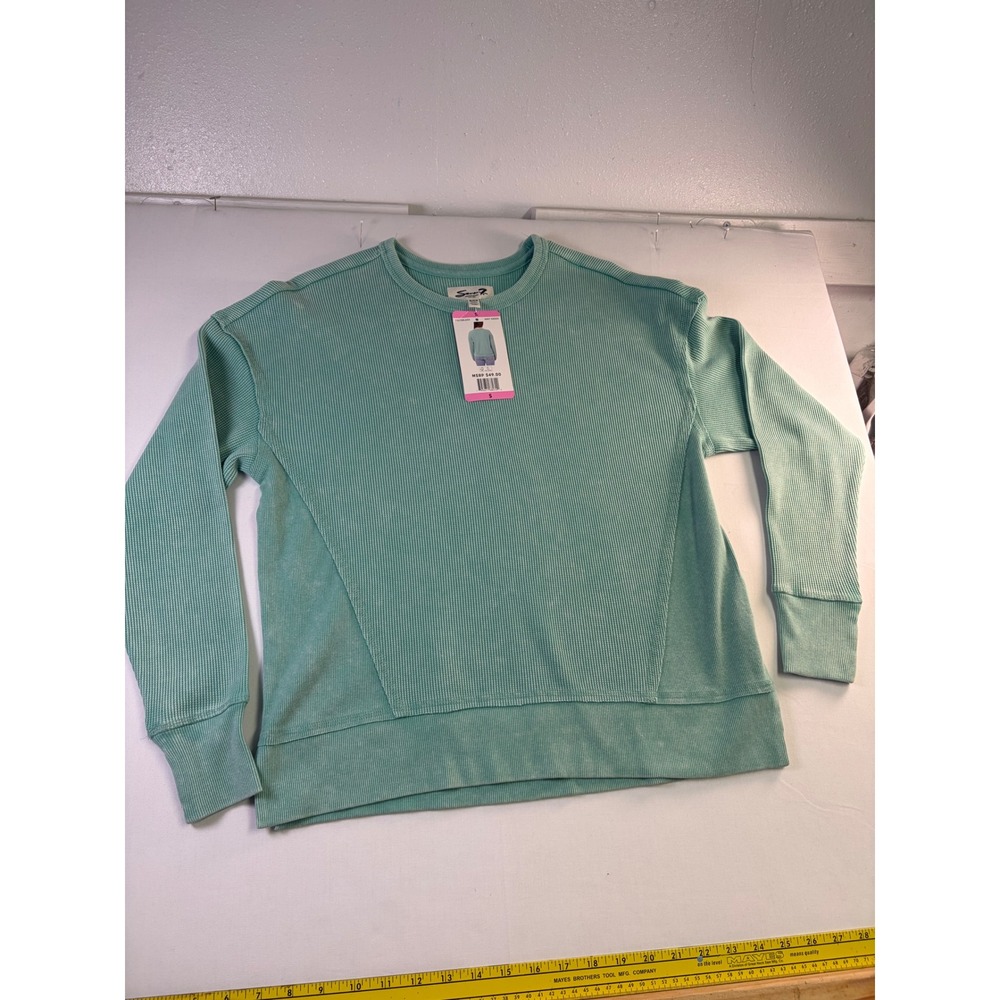 Seven7 Waffle Crewneck Sweatshirt Mint Green Long Sleeve Thermal Top Small NWT